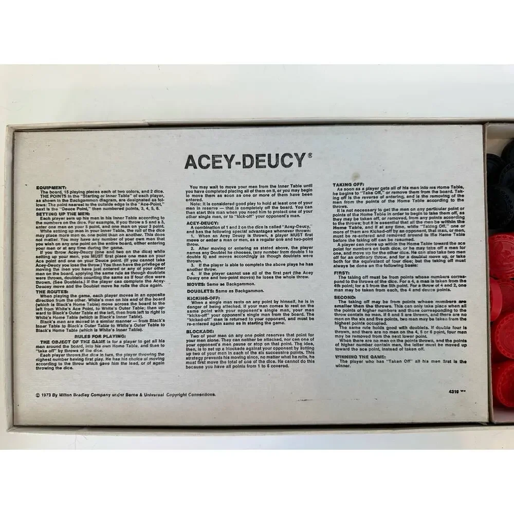 Vintage Backgammon and Acey-Deucy Board Games 1973 age 7-adult, 2 players